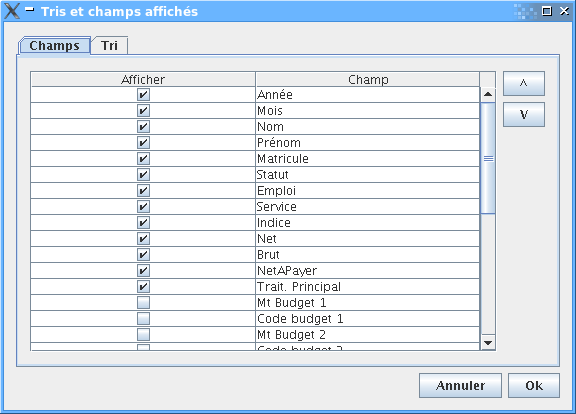 Champs affich&eacute;s