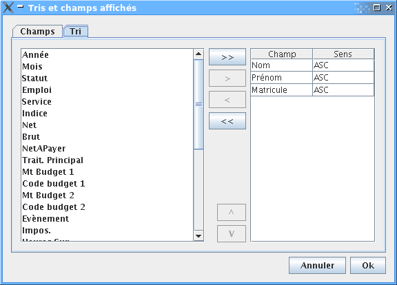 Champs affich&eacute;s